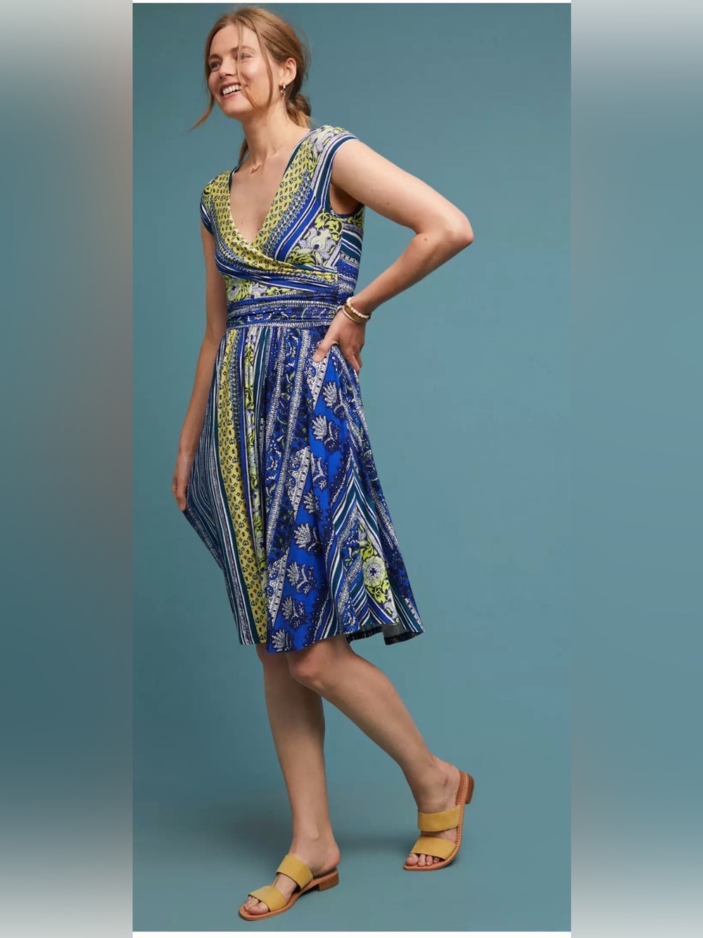 Anthropologie Maeve Tamera Dress XS NWOT Blue Yellow Floral Midi boho